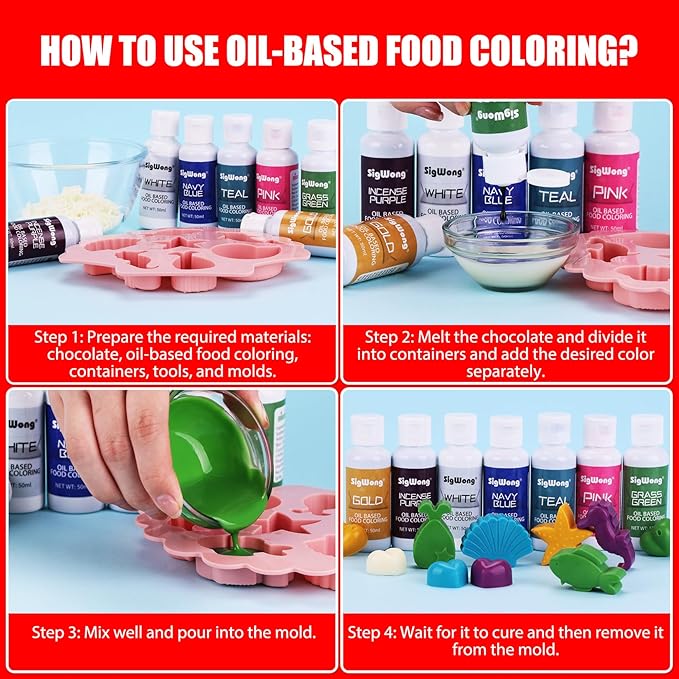 Oil Based Food Coloring for Chocolate - 50ml Red Upgraded Edible Oil Based Food Dye for Cake Decorating, Baking, Candy Melts, Cookie, Icing Frosting, Fondant, Meringues - 1.69 Fl.Oz Bottles