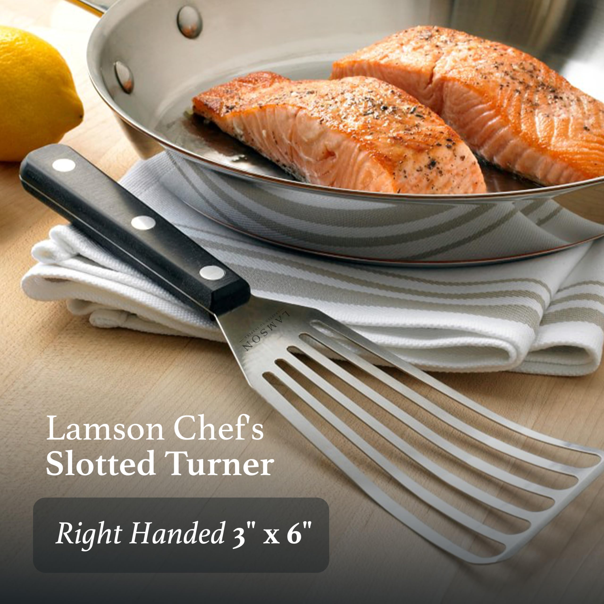 Lamson Fish Spatula, Slotted Metal Turner, 3 x 6 In, Right Hand