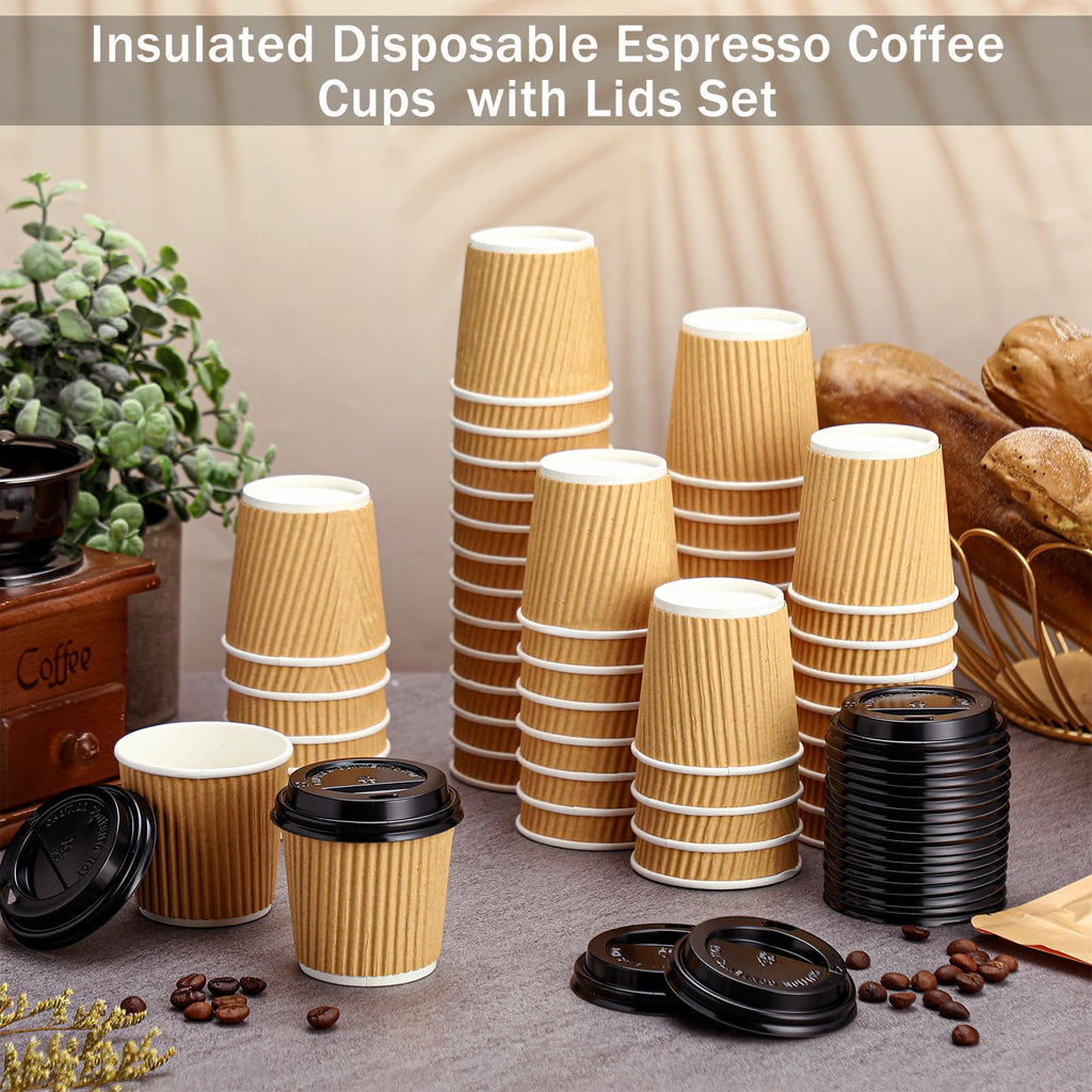 Uiifan 100 Set 4oz Disposable Espresso Coffee Cups with Lids
