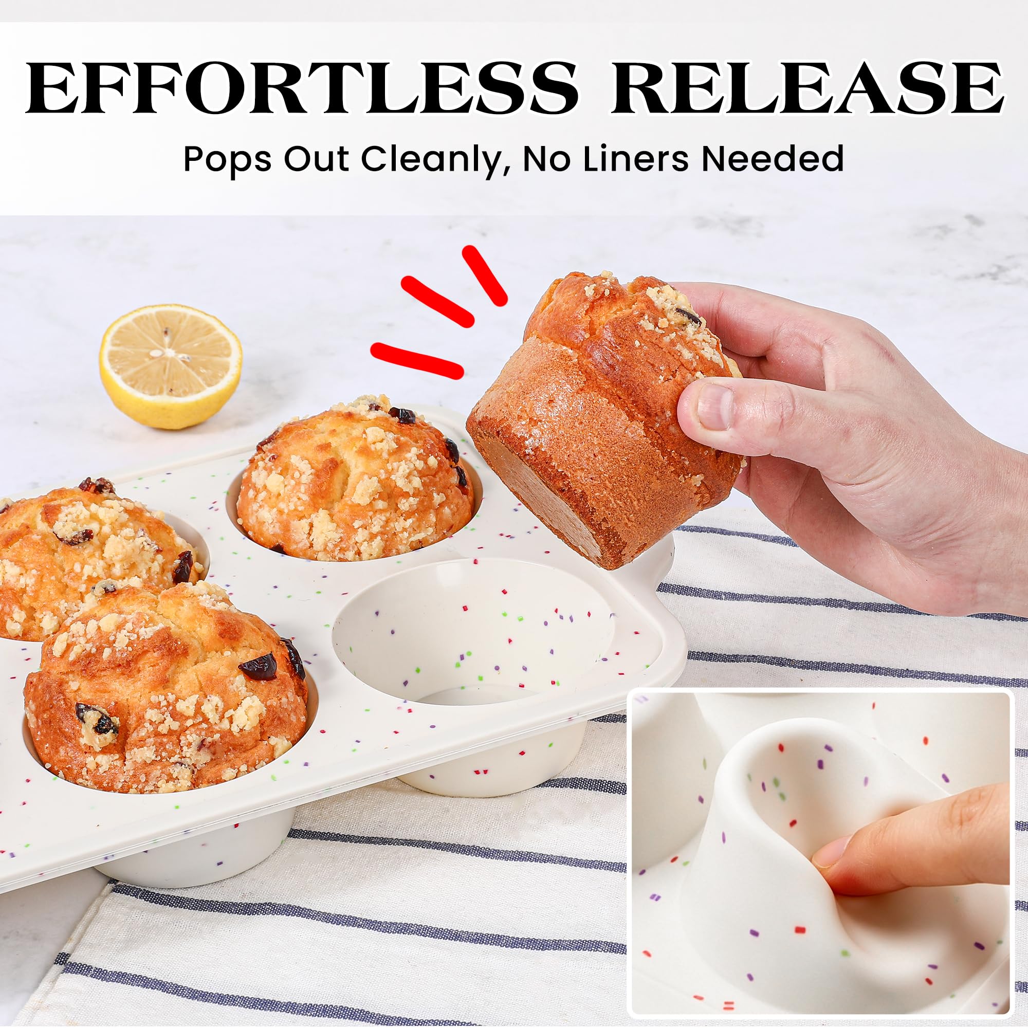 AOTASO Jumbo Muffin Pan with Metal Frame Nonstick 6 Cup Extra Large Silicone Cupcake Pan for Baking, Deep Jumbo Muffin Tray for Egg Bites Muffins, Confetti Color Cream Gifts for Mom Home Baker（1 Pc）