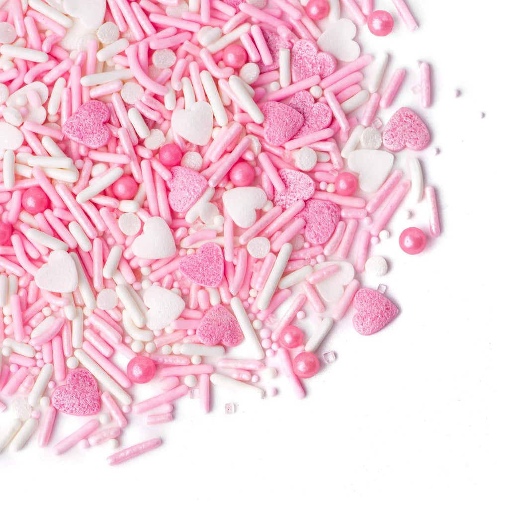 Sweets Indeed Valentines Day Heart Sprinkle Mix | Pink & White Jimmies, Sugar Pearls, Confetti Quins, Nonpareils & Heart Shapes | Baking & Decorating, 4 ounces