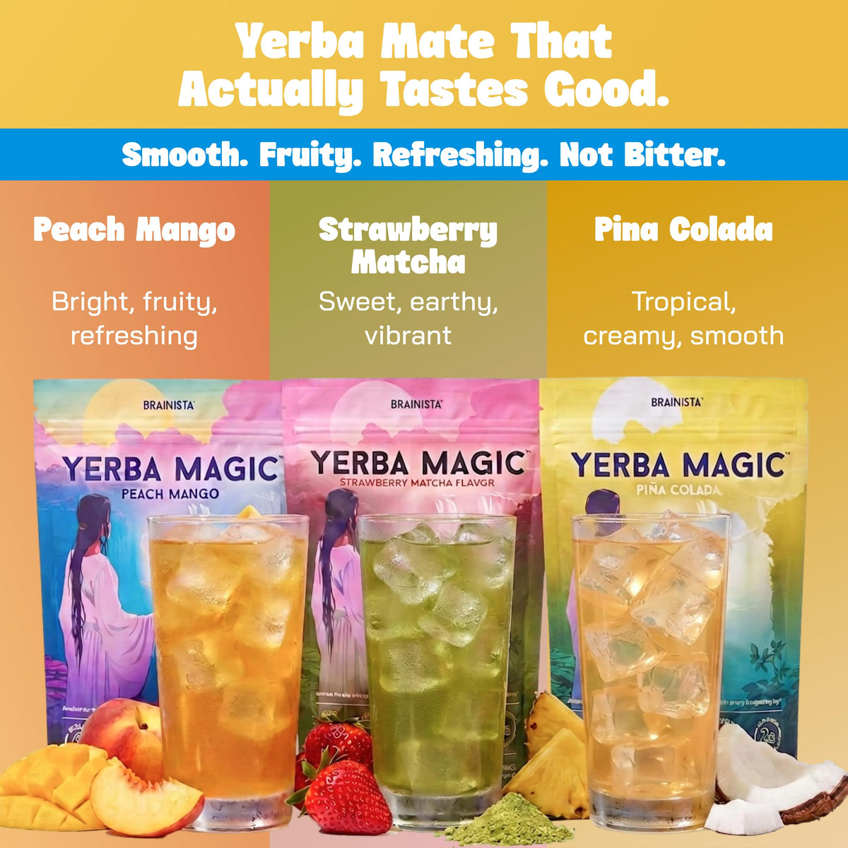 Yerba Mate Energy Drinks, Yerba Magic, Gut Health, Pina Colada, 30 Servings