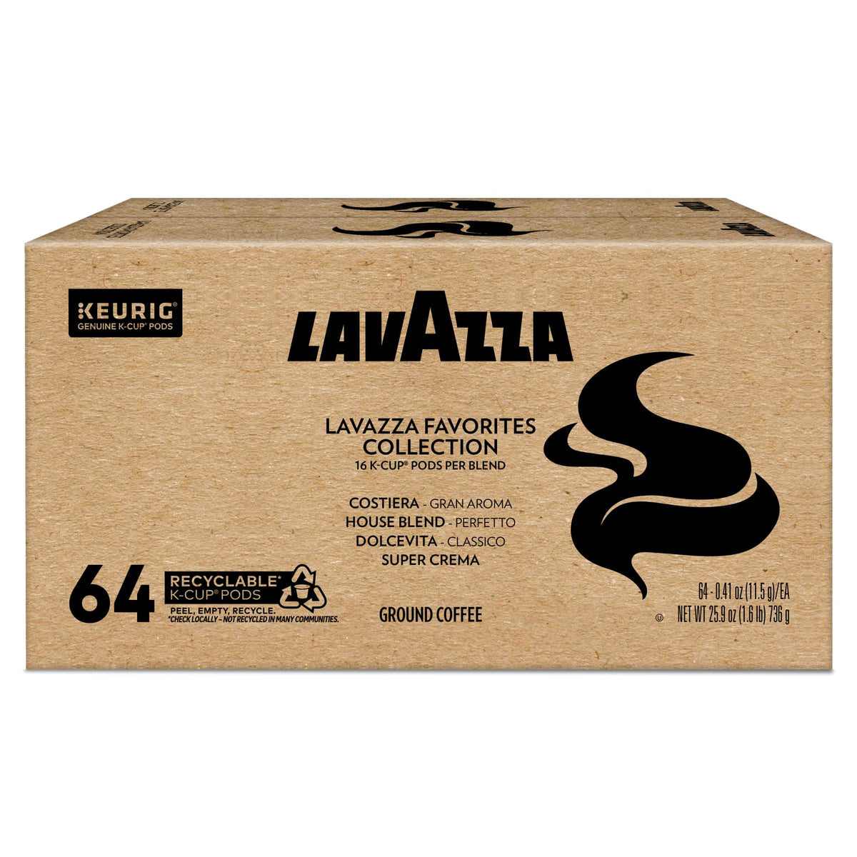 Lavazza Favorites Collection Variety Pack, K-Cup Pods, Light and Medium Roast Coffee, 64 Count