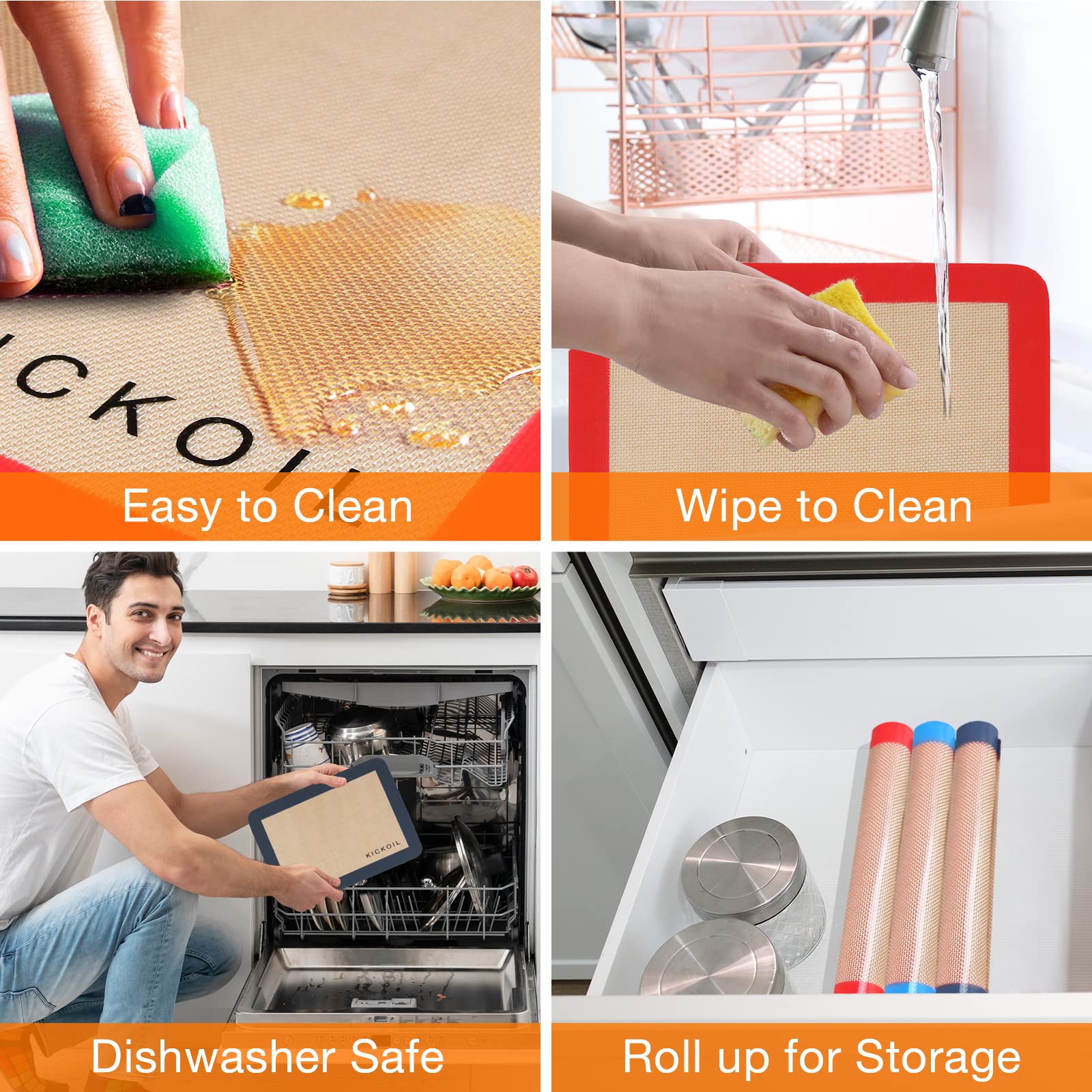 Silicone Baking Mats Set of 3, Non-Stick Reusable BPA-Free Oven Liners