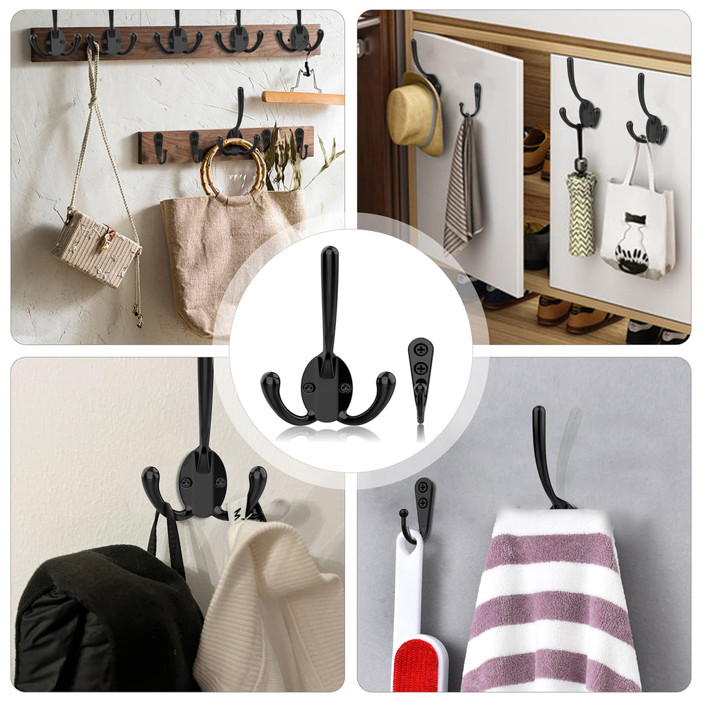 ZAYBOD 10 Pack Heavy Duty Wall Mounted Black Coat Hooks with 30 Screws, mudroom Hooks, Backpack Hooks, Robe Hooks, Hat Hook（Two Types of Hooks + threeTypes of Screws Included）