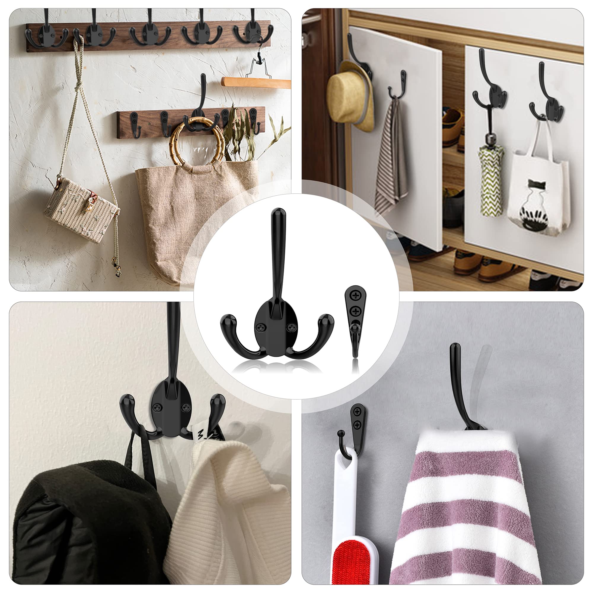 ZAYBOD 10 Pack Heavy Duty Wall Mounted Black Coat Hooks with 30 Screws, mudroom Hooks, Backpack Hooks, Robe Hooks, Hat Hook（Two Types of Hooks + threeTypes of Screws Included）