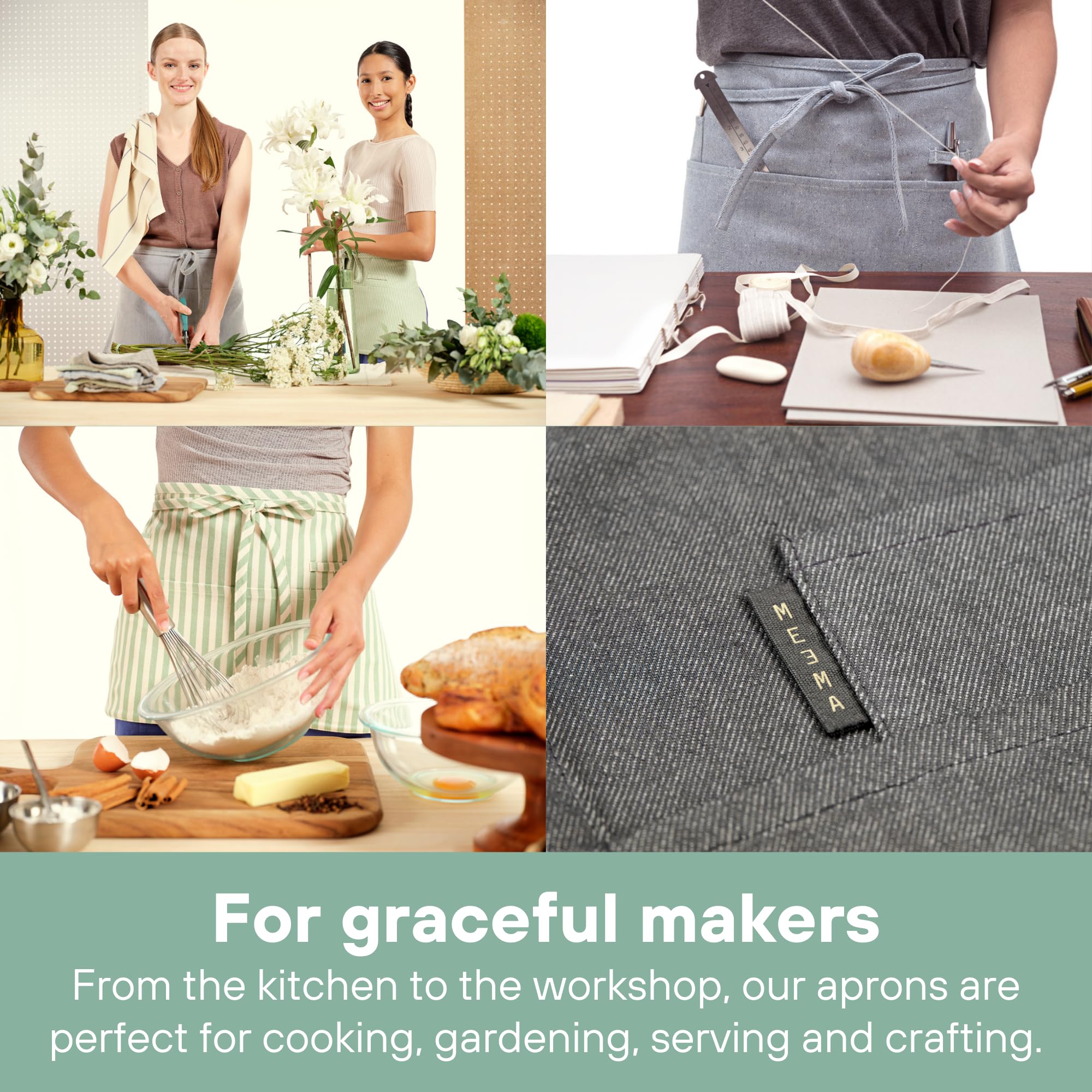 MEEMA Chef Waist Aprons for Women with Pockets, Adjustable Cooking Aprons