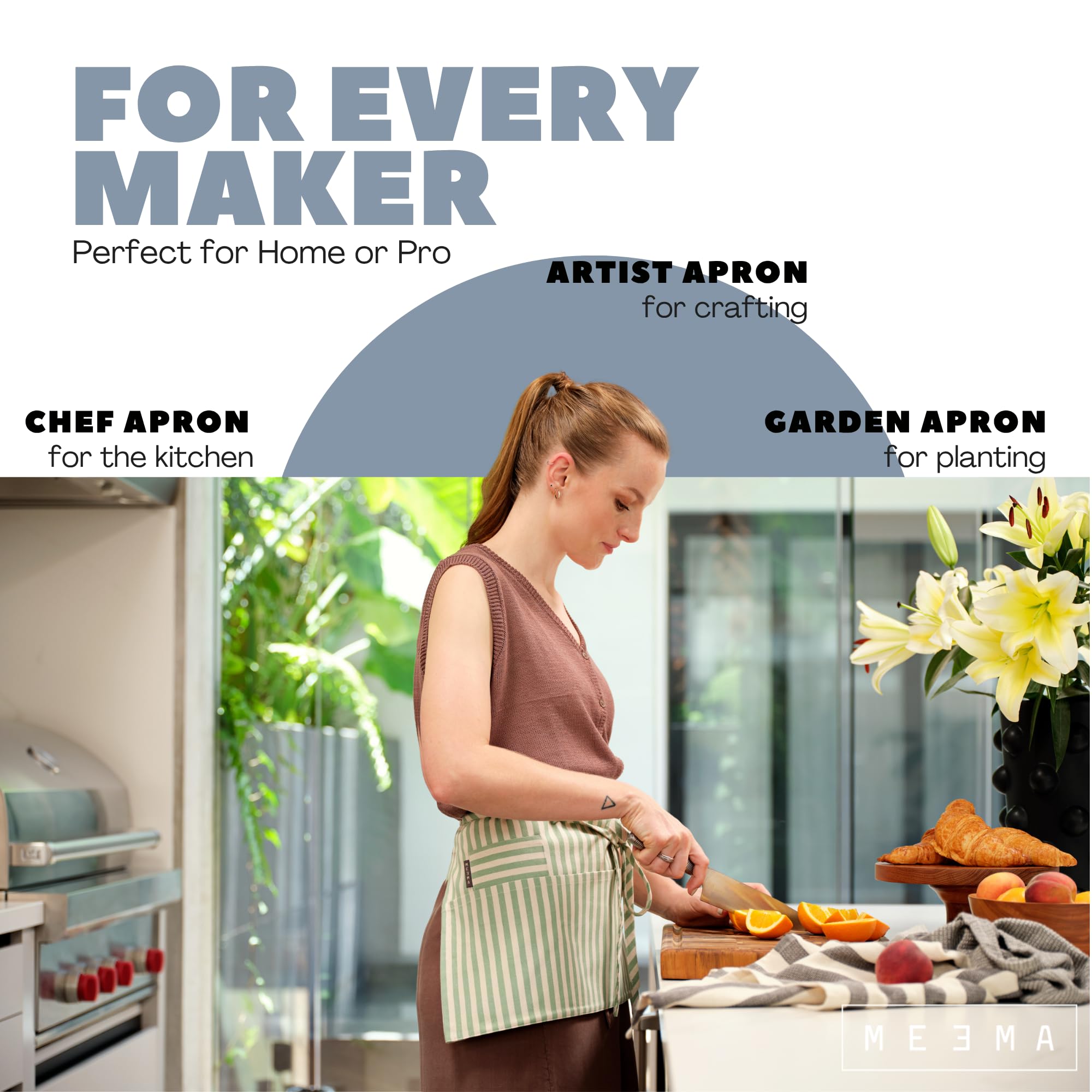 MEEMA Chef Waist Aprons for Women with Pockets, Adjustable Cooking Aprons