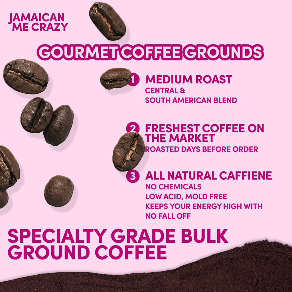 Sarasota Coffee Ground Jamaican Me Crazy | Medium Roast Gourmet Flavored Coffee Grounds | Low Acid, Mold Free, Specialty Grade Flavored Bulk Ground | 5lb (80 oz)