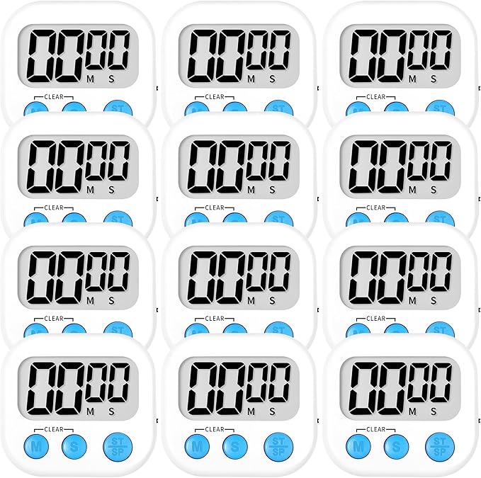 ZILLEEN Kitchen Timer Digital with Magnetic Back for Kids Classroom, White 12 Pack