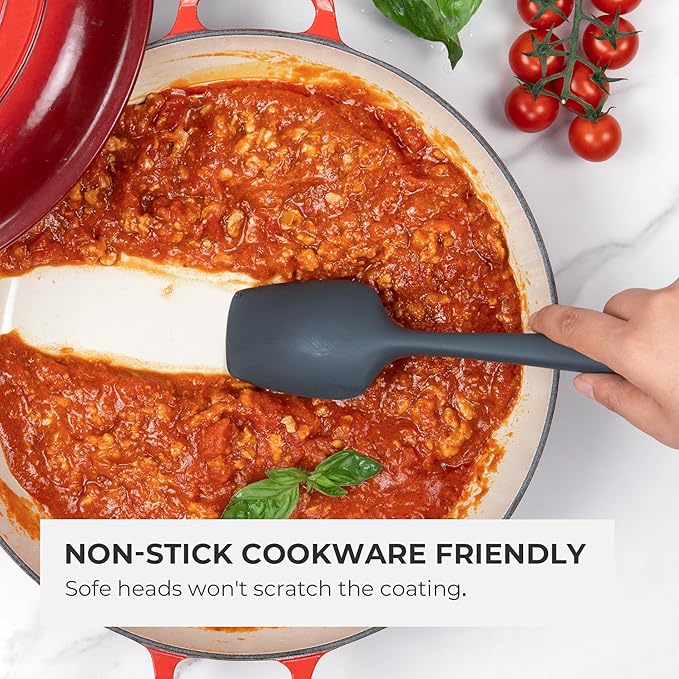 Elihome Mini Silicone Spoonula - Non-Stick Heat Resistant Silicone Scraper Spatula for Mixing, Serving, Scraping, Stirring, and More, 8.75 Inch, Dark Grey