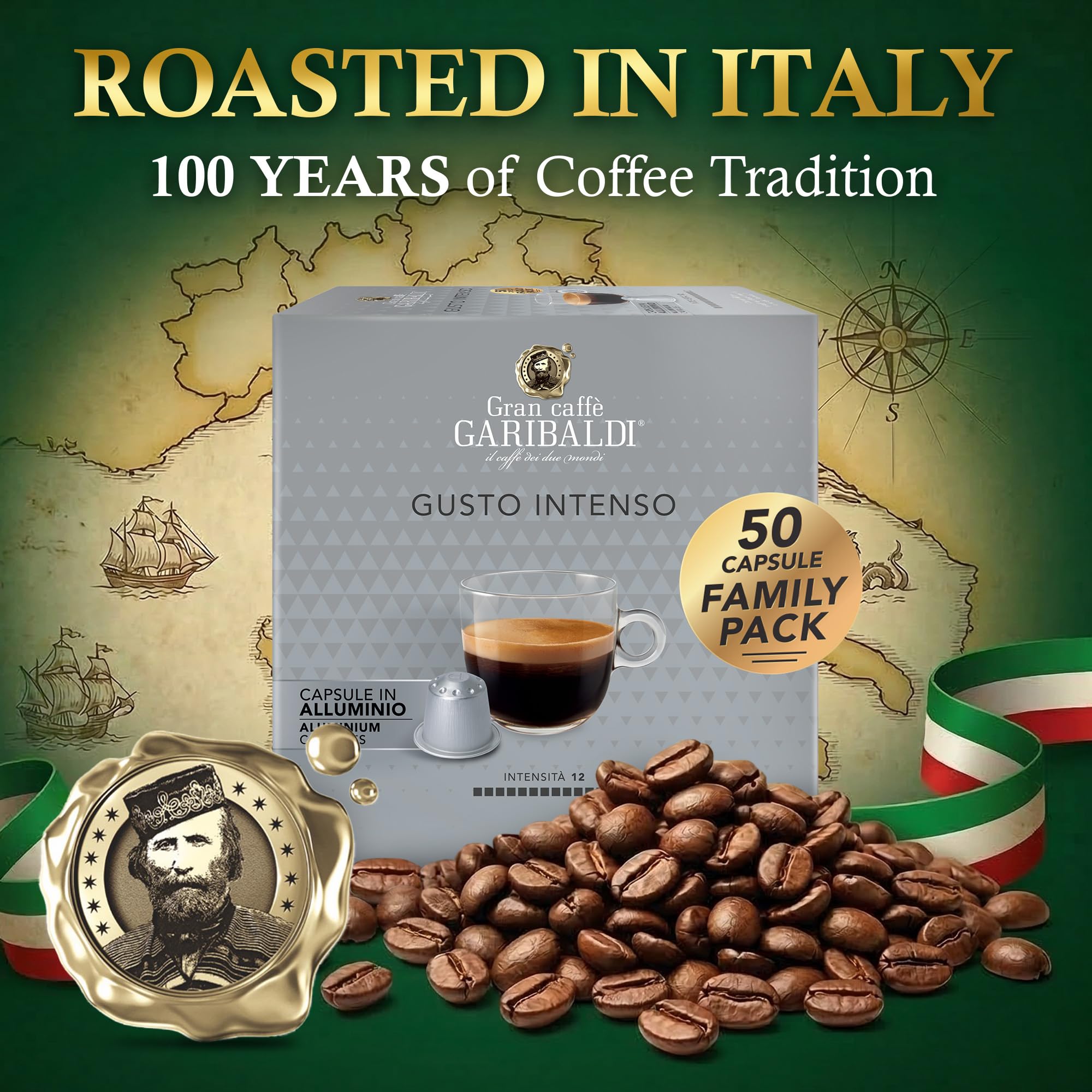 Gran Caffè Garibaldi Gusto Intenso Espresso Capsules, 50 Count Coffee Pods