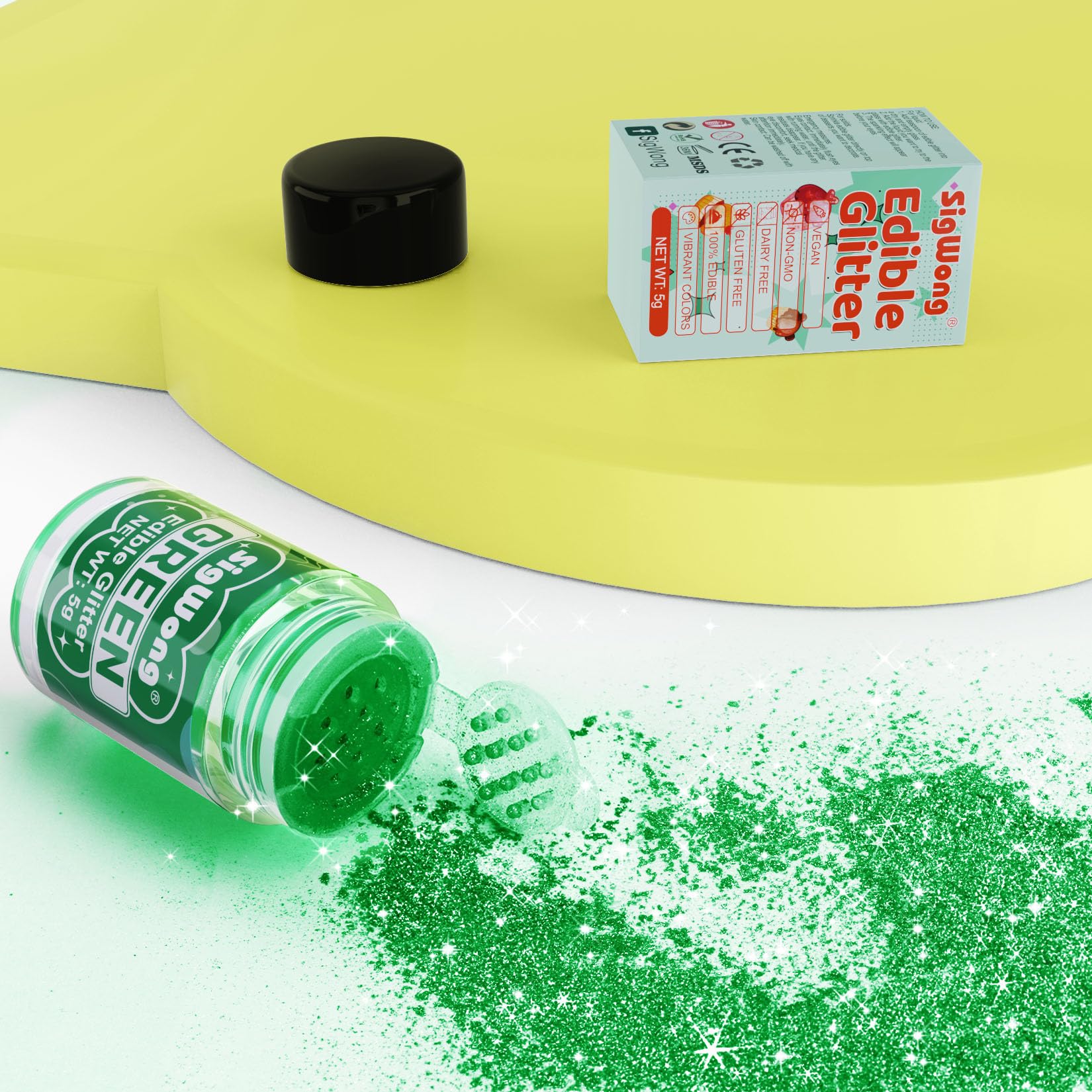 Green Edible Glitter - 5g Food Grade Cake Decorating Shimmering Glitter, Edible Sprinkle Luster Dust for Drinks, Chocolates, Fondant, Strawberries, Cupcakes, Candy, Easter Cookie - Vegan