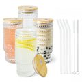 Icesip Glass Cups with Lids and Straws 16 oz Hobnail Drinking Glasses