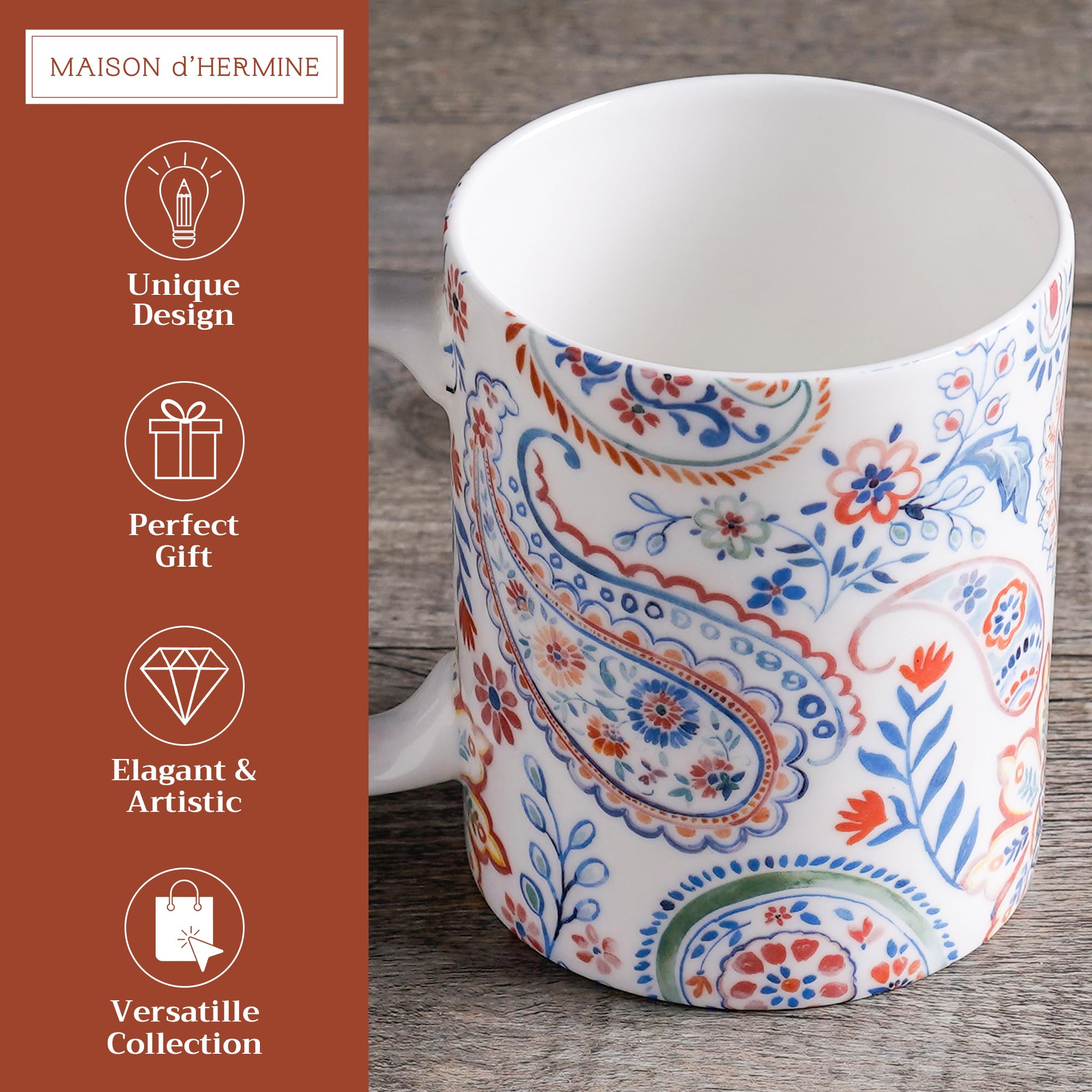 Maison d' Hermine Coffee Mug with Handles Tea Cups (12 Ounce, Pack of 1)