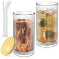 15 Oz Glass Cups with Lid and Straw, Iced Coffee Cups with Lid, Vintage Glassware for Whiskey Cocktail Beer (2 PACK)