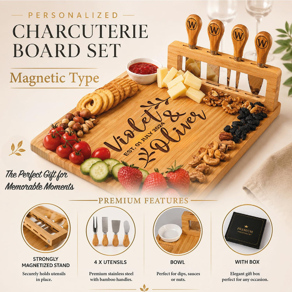 Personalized Charcuterie Board Gifts Set, Custom Large Cheese Board, Charcuterie Board for Wedding, Anniversary, Birthday, Housewarming, Engagement, Party, New Home Gift Couple, Fathers Day, Christmas