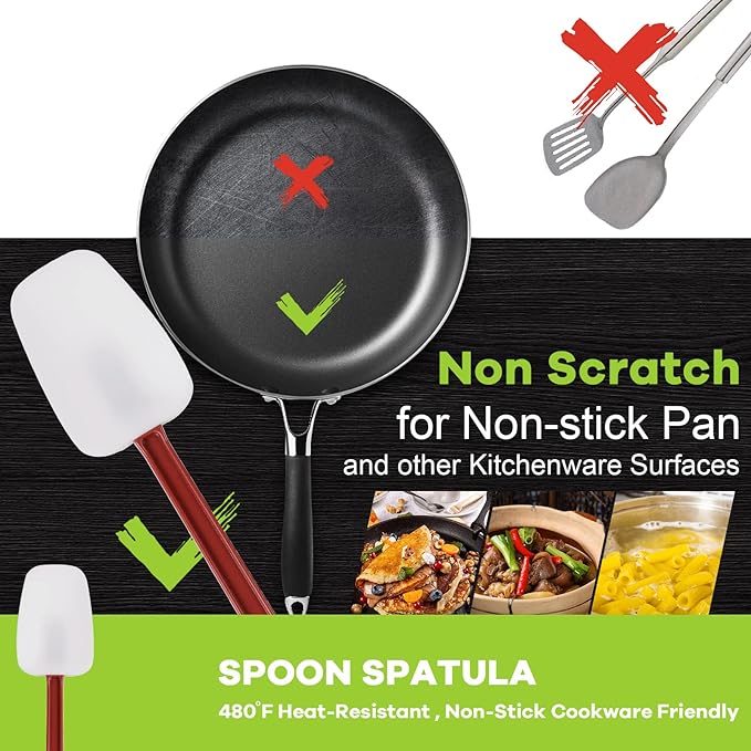 heffiso Silicone Rubber Spatula and Spoon Rubber Spatula Set of 3, High Heat Spatula Spoon, Commercial Spatula for Cooking, Commercial Rubber Spatula (3 Spoonula 16 Inches), White