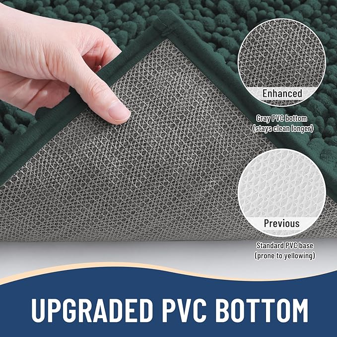 Arotive Luxury Chenille Bathroom Rug Mat, Extra Soft Thick Absorbent Shaggy Bath Rugs, Non-Slip Machine Wash Dry, Plush Bath Mats for Bathroom, Shower and Tub, 24x16, Dark Green