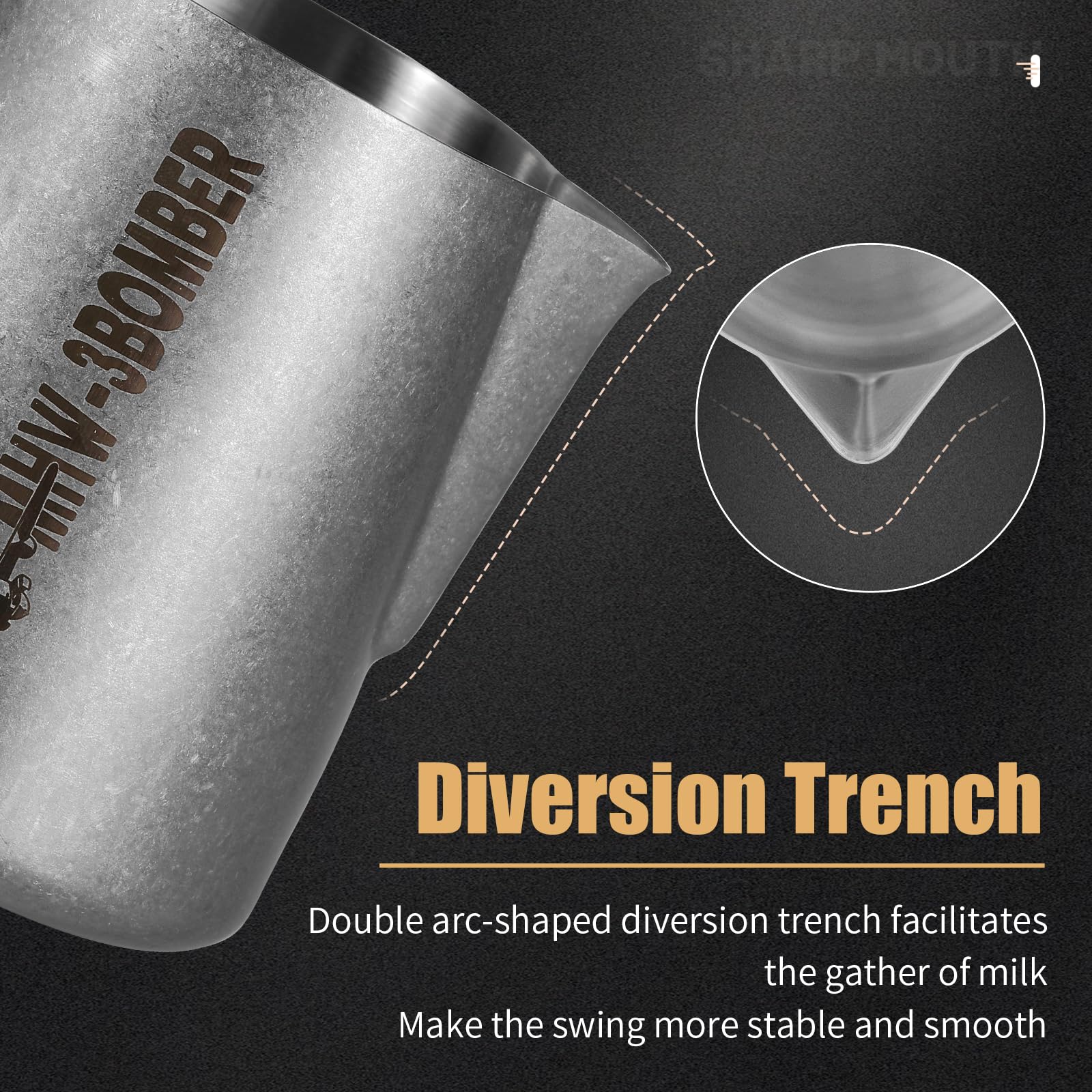 MHW-3BOMBER Milk Frothing Pitcher, 16oz/450ml Milk Frother Cup for Barista, SUS304 Stainless Steel Espresso Steaming Pitchers for Milk/Coffee/Latte Art, P3027SS-OS
