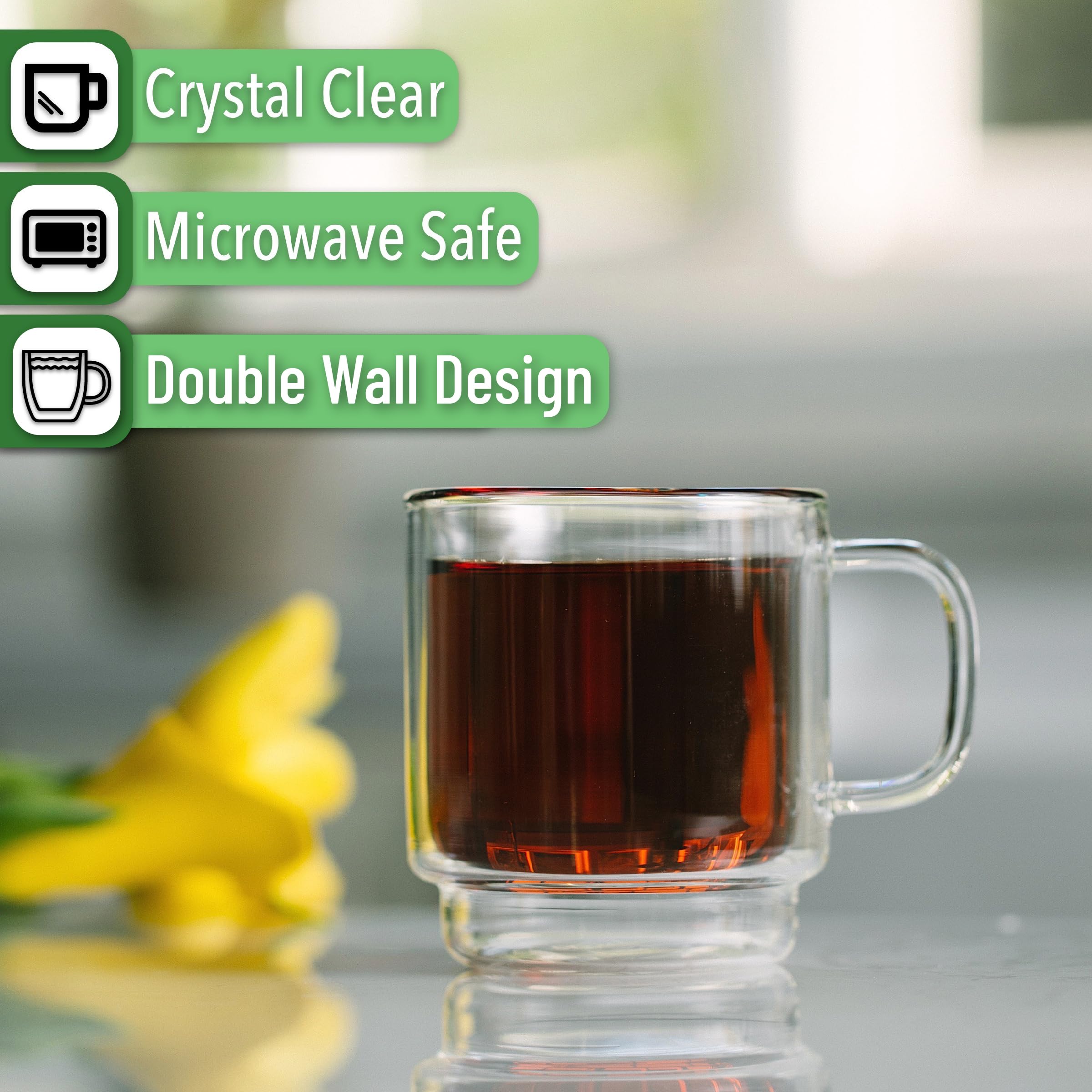 BTaT- Double Walled Stackable Espresso Cups, 5 oz, Set of 4, Clear Coffee Mugs, Double Wall Insulated Espresso Cups, Coffee Mugs for Tea, Lattes, Hot & Cold Beverages