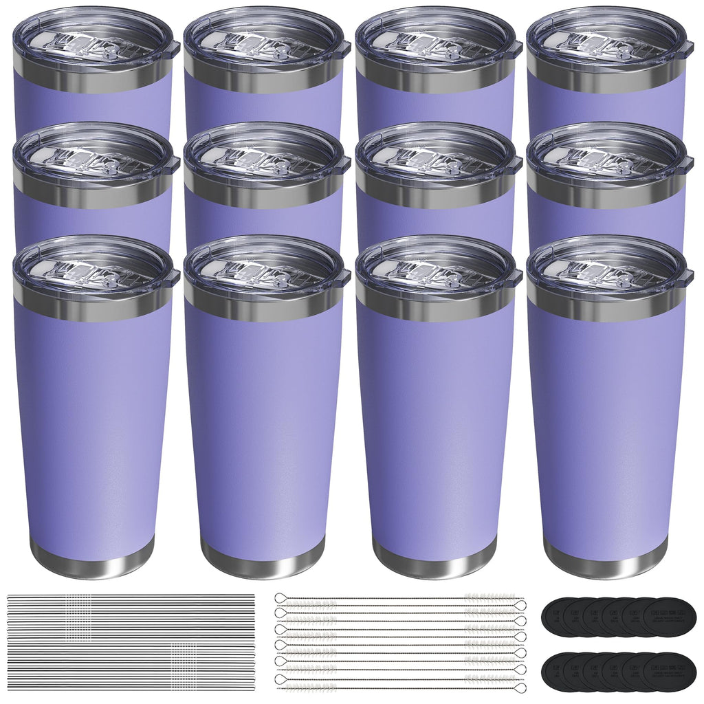 UIRZOTN Travel Coffee Tumbler 20oz, 12 Pack Leakproof Travel Coffee Mug with Lid and Straw, Stainless Steel Double Wall Vacuum Insulated Tumbler for Hot/Iced Drinks (Periwinkle, Textured Matte)