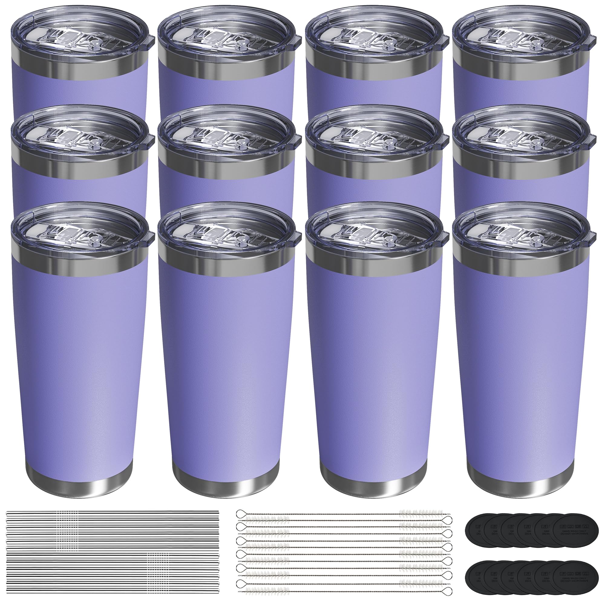 UIRZOTN Travel Coffee Tumbler 20oz, 12 Pack Leakproof Travel Coffee Mug with Lid and Straw, Stainless Steel Double Wall Vacuum Insulated Tumbler for Hot/Iced Drinks (Periwinkle, Textured Matte)
