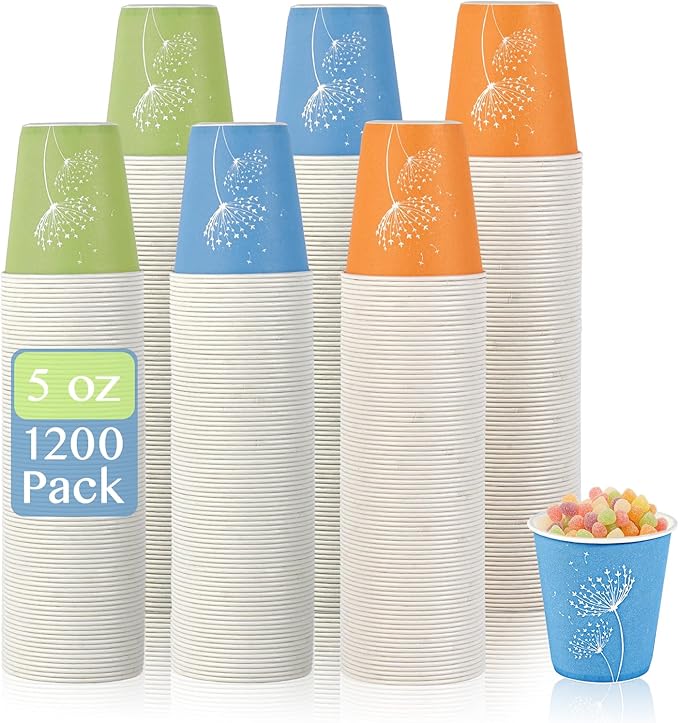 LITOPAK 1200 Pack 5 oz Paper Cups, Colorful Samll Disposable Paper Bathroom Cups for Parties, Travel, and Events
