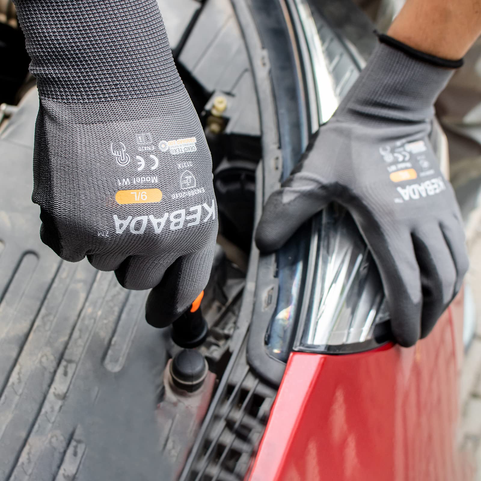 Kebada W1 Safety Work Gloves for Men & Women, 50 Pairs Bulk Pack, PU Coated