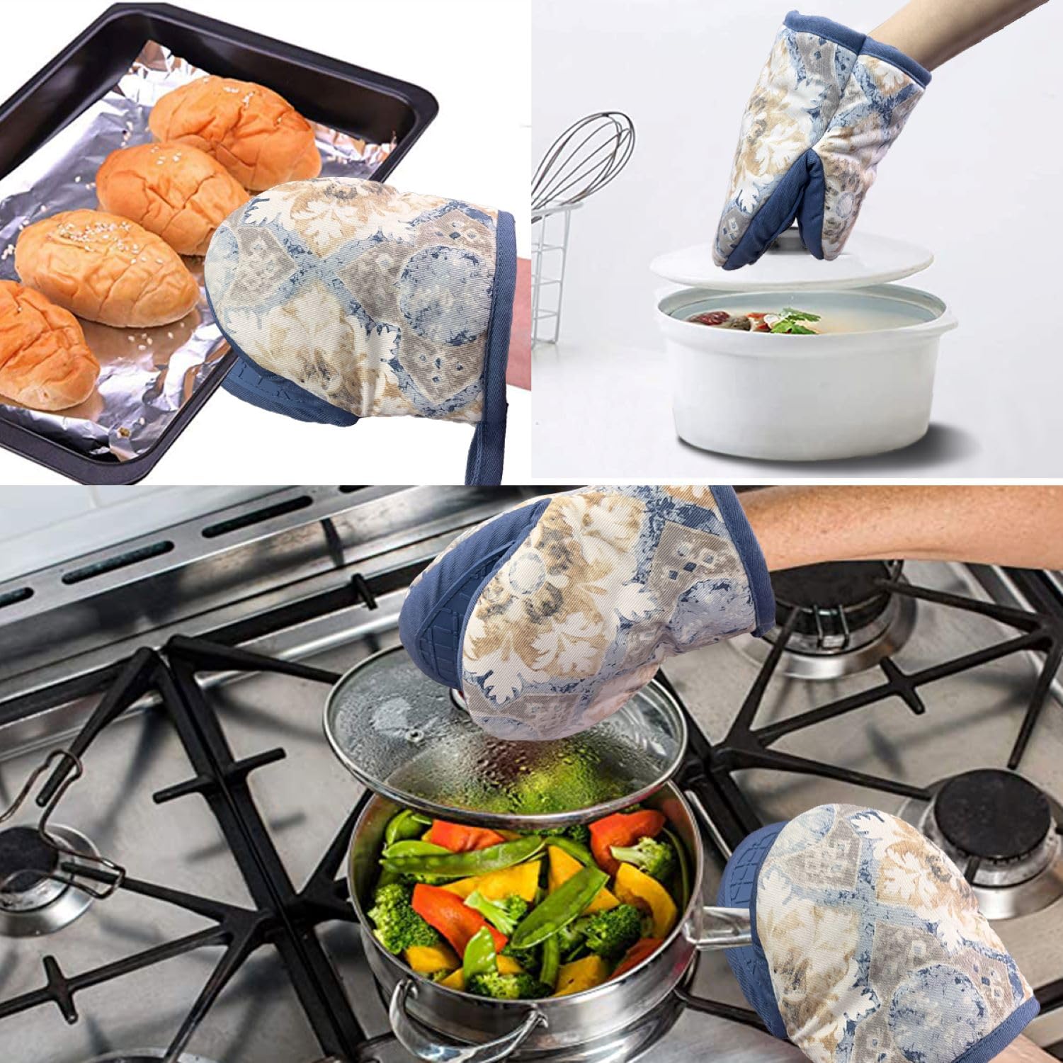 Mini Silicone Oven Mitts, Heat Resistant Kitchen Mittens 2-Pack Set