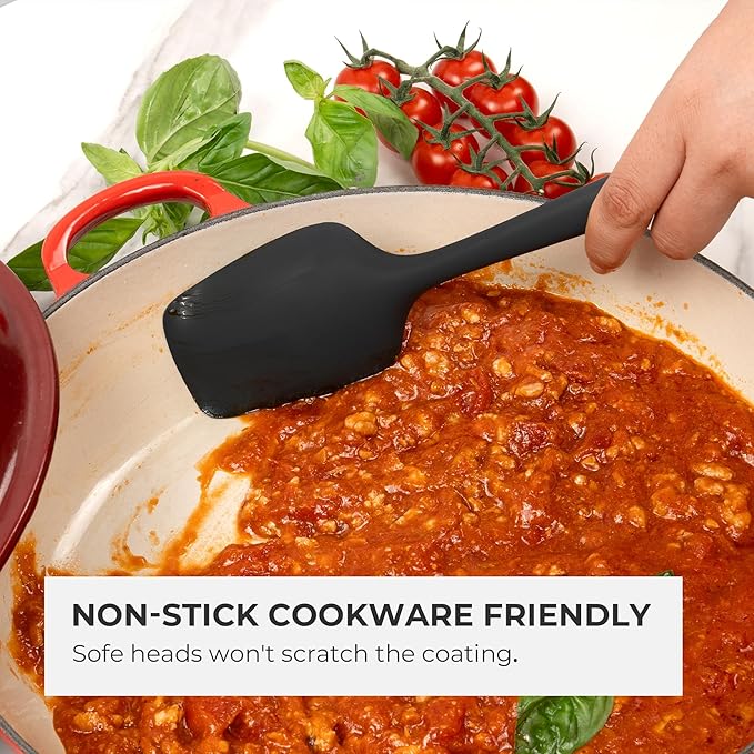 Elihome Mini Silicone Spoonula - Non-Stick Heat Resistant Silicone Scraper Spatula for Mixing, Serving, Scraping, Stirring, and More, 8.75 Inch, Black