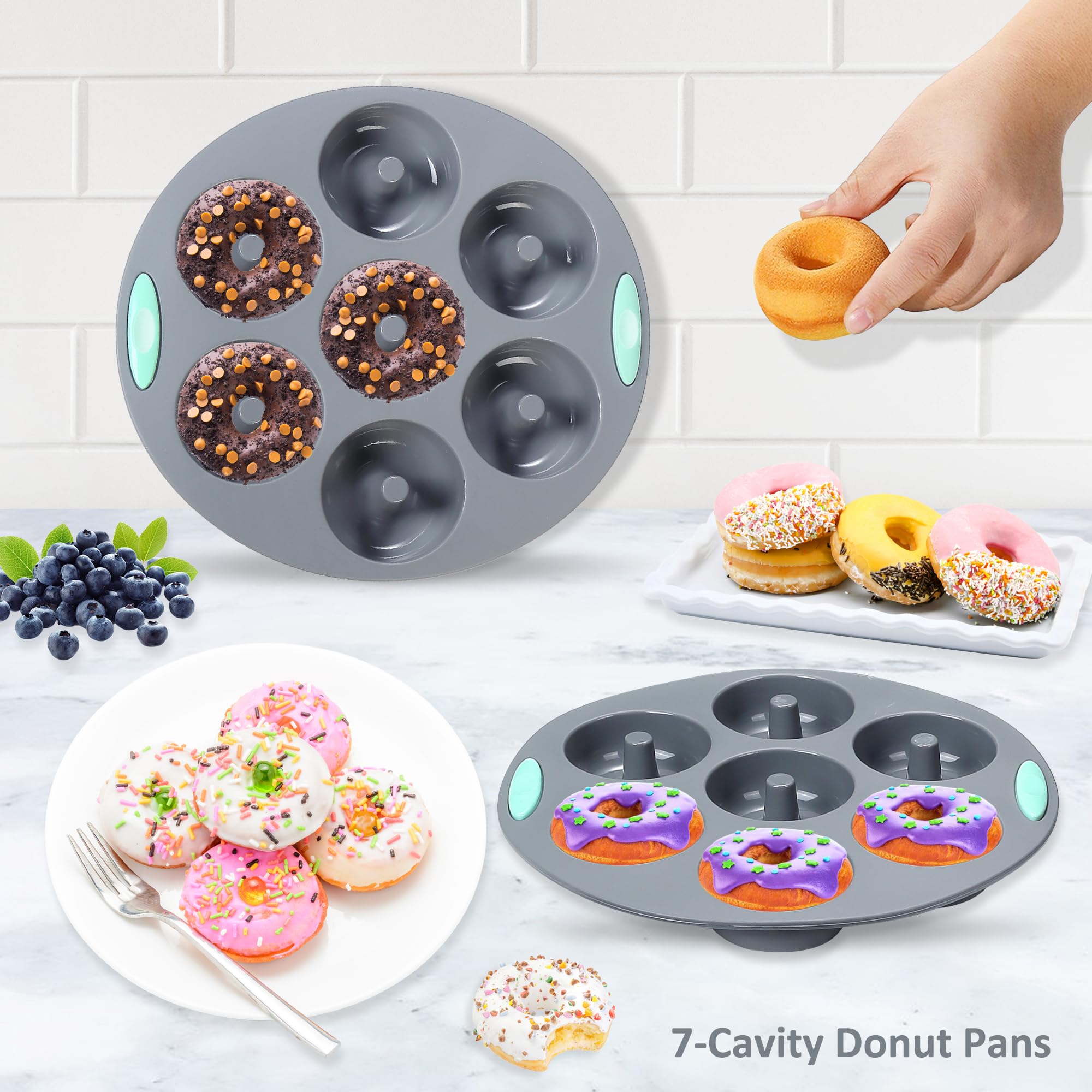 Tongjude 54 Pieces Silicone Baking Pans Set, 10 Silicone Cake Molds, Loaf Pan and Muffin Pans, Non-Stick Baking Cup, with Measuring Cups and Spoons Set, Grey