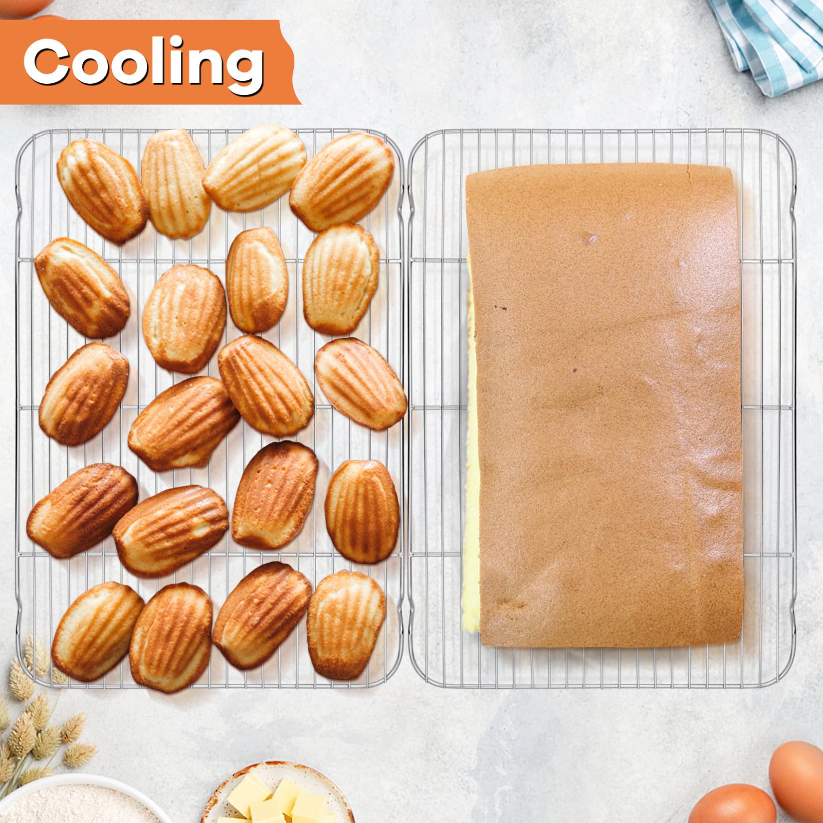 P&P CHEF Cooling Baking Rack Stainless Steel, 16.6" x 11.5", 2 Pcs, Silver