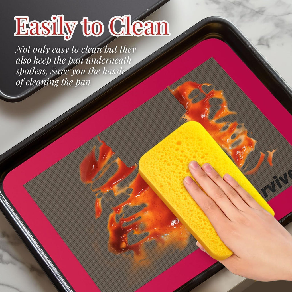 whisrvival Silicone Baking Mat, 2 colors Half Sheet(16.5"x11.6") Non-Stick Baking Mat, Food Safe Silicone Mats for Baking Cookies, Macarons, Vegetables, 480℉ Heat Resistant (Deep Raspberry & Amber)