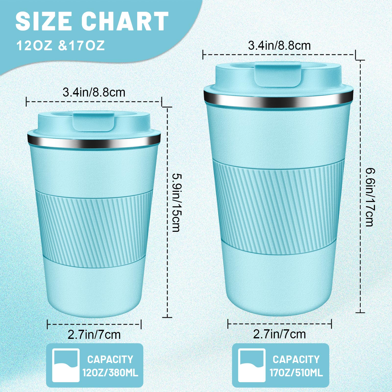 DUBUXW Insulated Coffee Tumblers with Flip Lid 12oz / 17oz, Stainless Steel Coffee Mug Leak Proof, Vacuum Insulated Coffee Mug Reusable Cup, Keeps Cold and Hot for Coffee Tea