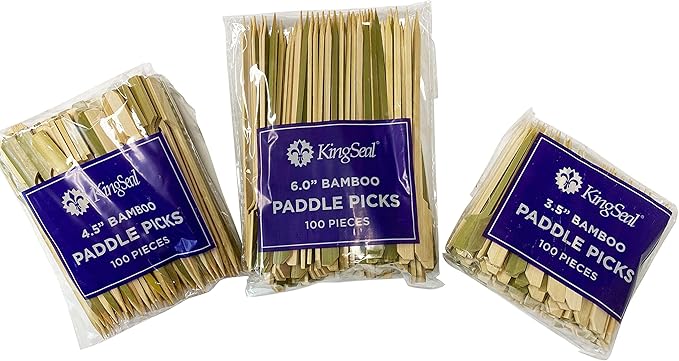 KingSeal Natural Green Bamboo Wood Paddle Picks, Skewers for Appetizers and Cocktails, 6.0 Inches - 5 Packs of 100 Each (500 Count)