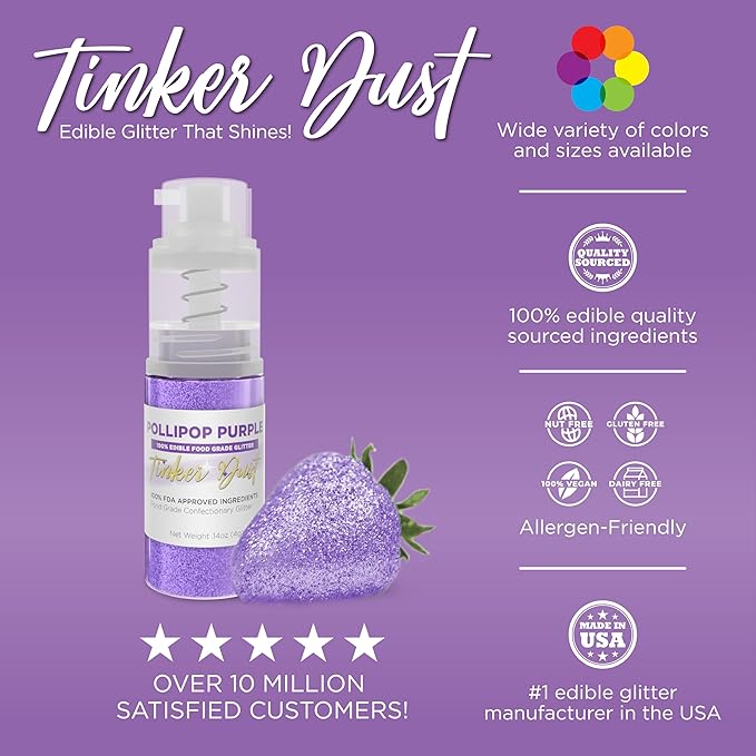Bakell - Pollipop Purple Tinker Dust (4g, 1x Mini Spray Pump) Edible Glitter for Food, Desserts, and Beverages!