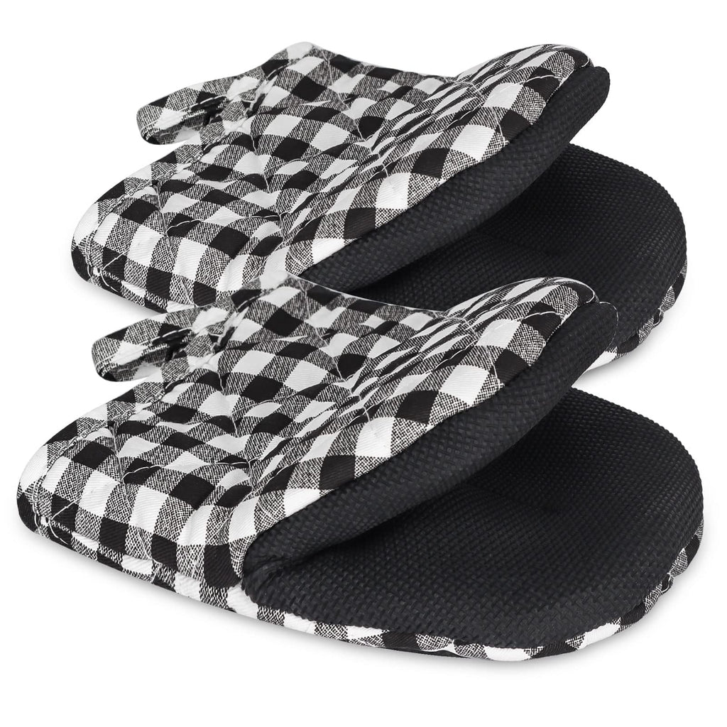 Short Oven Mitts, Heat Resistant 500°F, Silicone Grip Kitchen Gloves, Non-Slip for Baking, Grilling, BBQ, Machine Washable with Hanging Loop, 2-Pack Set, Black and White Plaid