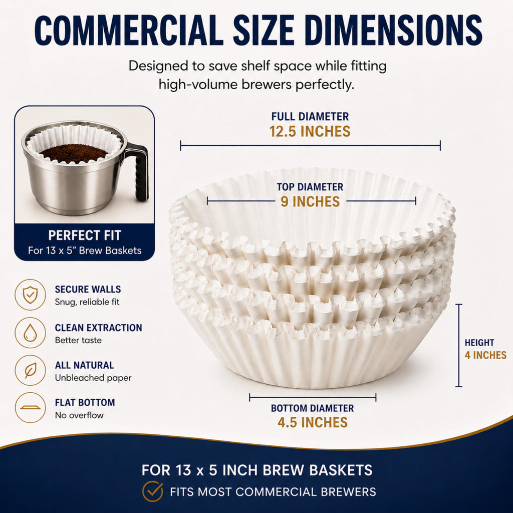 Katy’s Extra Large Commercial Coffee Filters (12.5” x 4.5”) for BUNN, Fetco & Curtis 1.5–3 Gallon Coffee & Tea Machines - Tall Walls, No Ground Overflow - Premium Filters for Businesses (Bulk Pack)