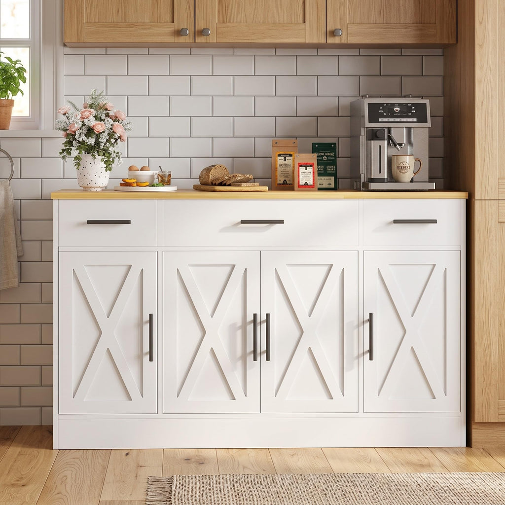 Vongrasig 53” Buffet Cabinet with Storage, Kitchen Coffee Bar, White