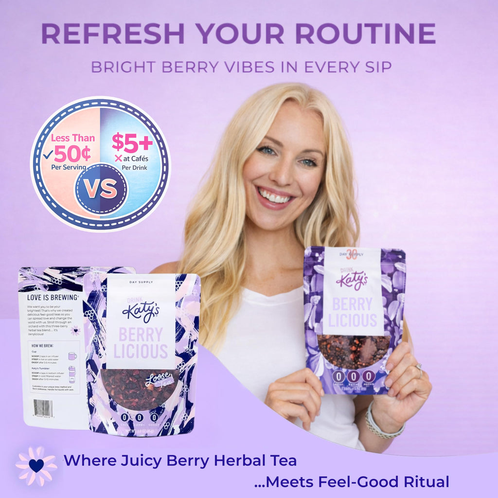 Katy’s Berry Loose Leaf Tea - Hibiscus, Blueberry & Cranberry - Fruity Herbal Tea, Caffeine-Free, Sugar-Free - Hot or Iced Tea - 30+ Cups