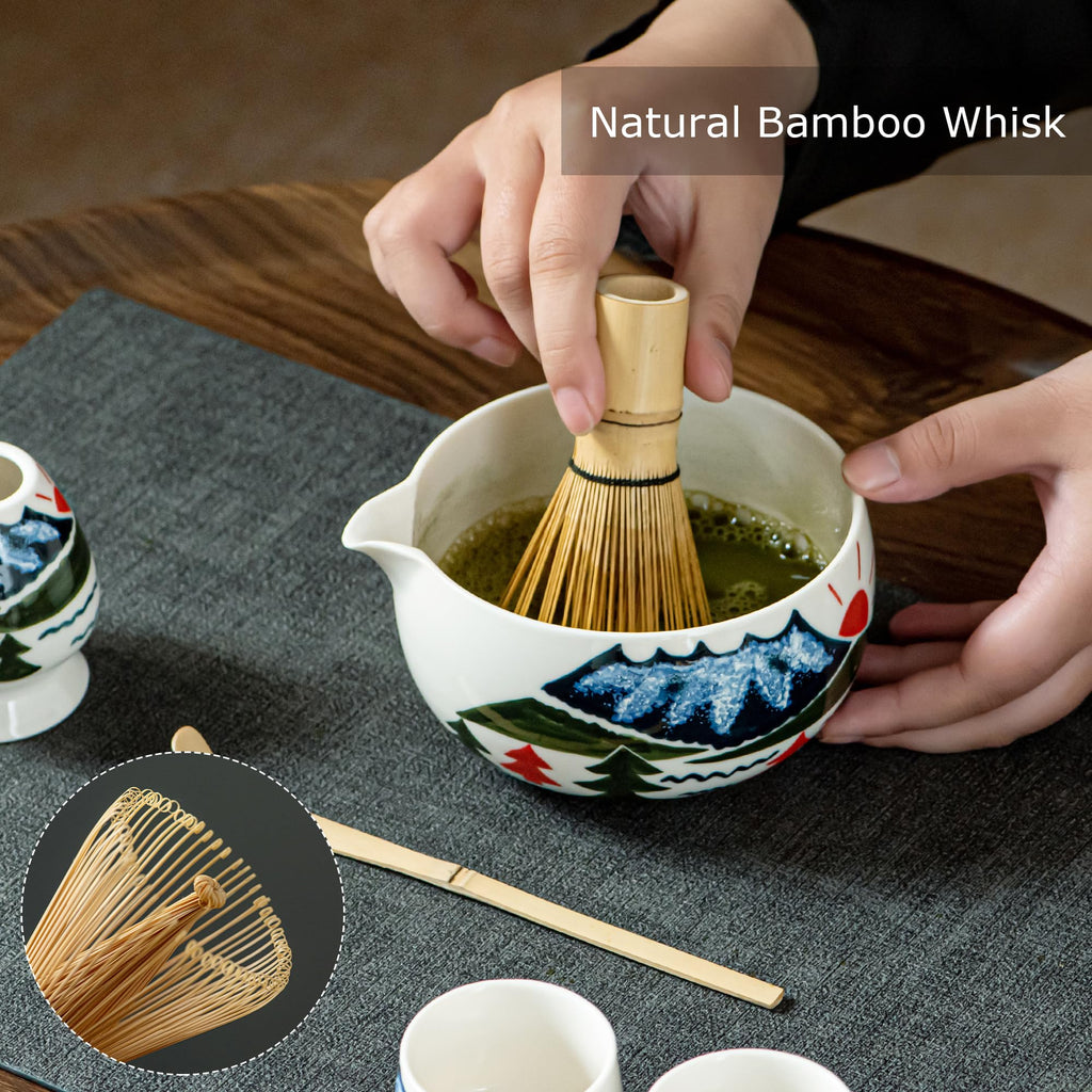 Matcha Whisk Set with Spout, Bowl & Holder, Cute Ceramic Japanese Teacups