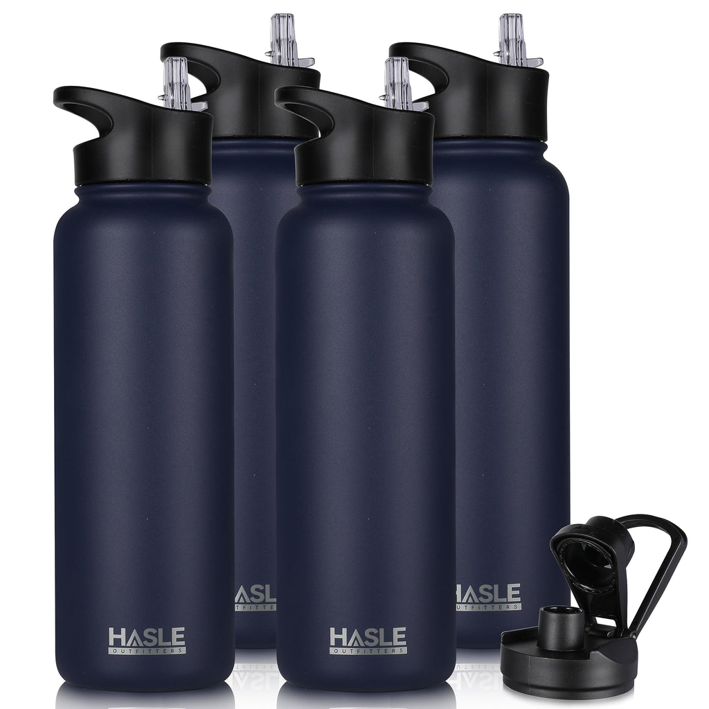 HASLE OUTFITTERS 40oz Stainless Steel Water Bottle, Vacuum Insulated Double Walled Leak Proof Sports Water Bottle with 2 Lids (Straw and Spout Lid) Thermo Mug Keep Cold and Hot(Navy,4）