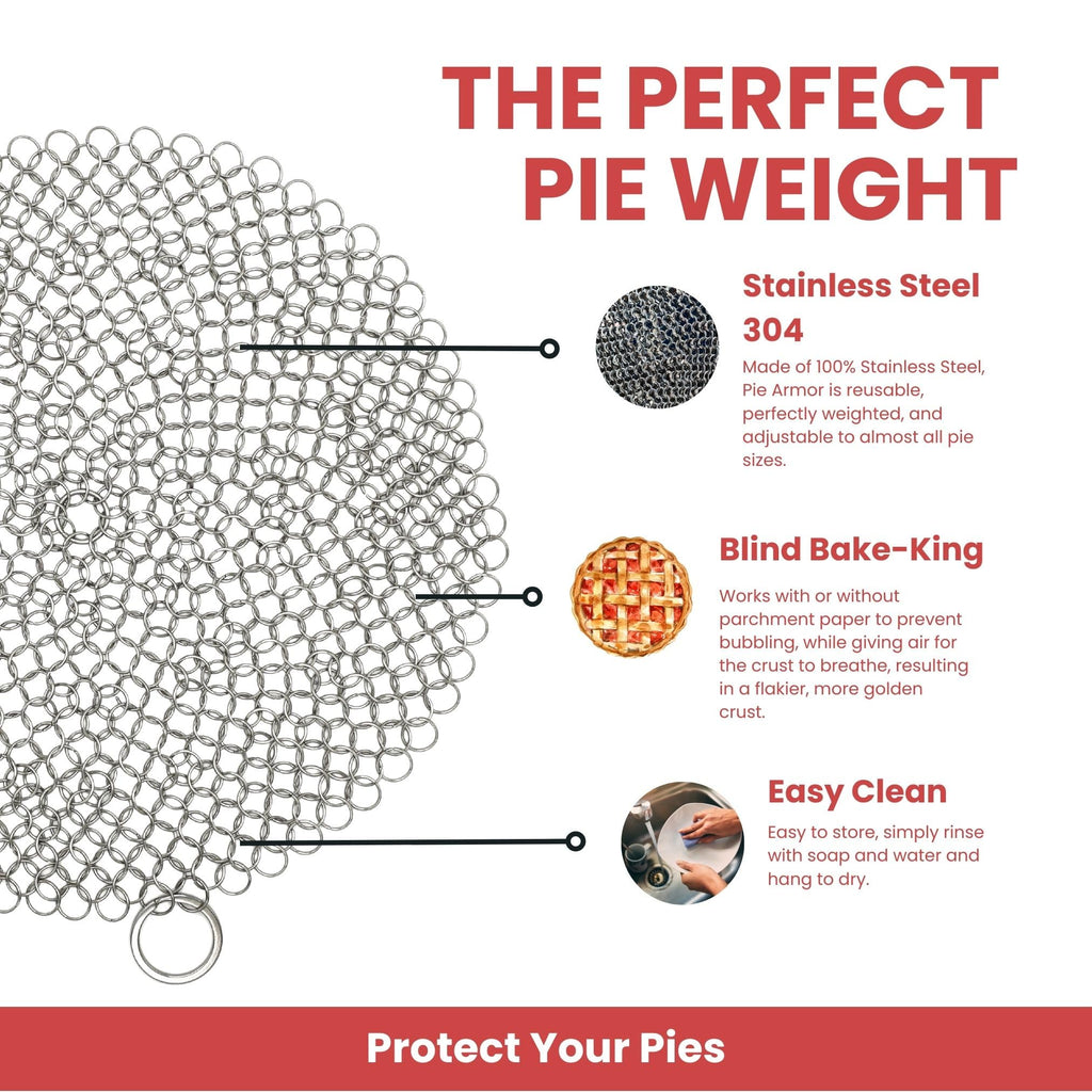 BakeBarn Pie Armor, Universal Fit Pie Weight for 7-10 inch Pies, Durable Alternative to Traditional Ceramic Pie Weights, 100% Stainless Steel 304