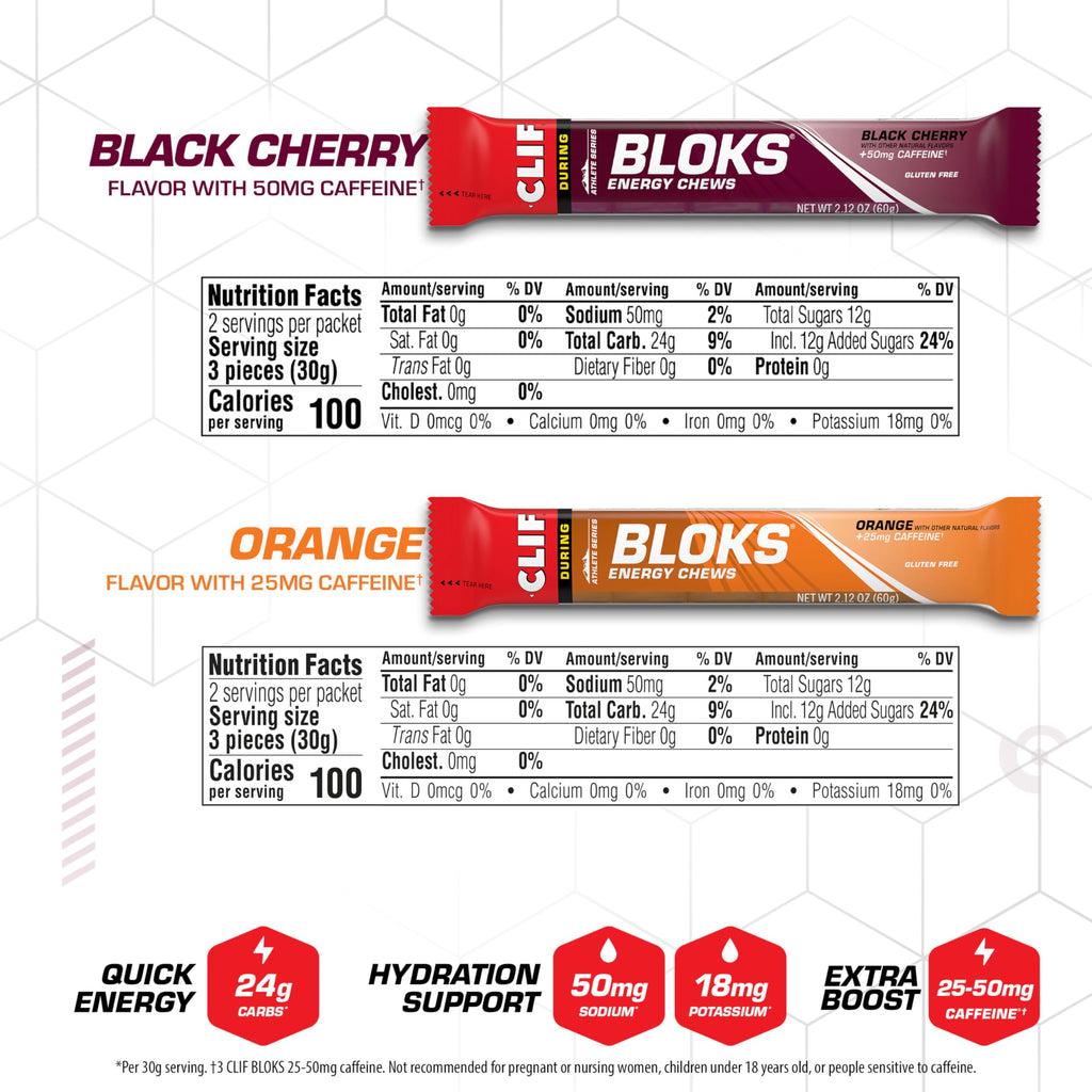 CLIF BLOKS Energy Chews with Caffeine, Variety Pack, 8 Packs