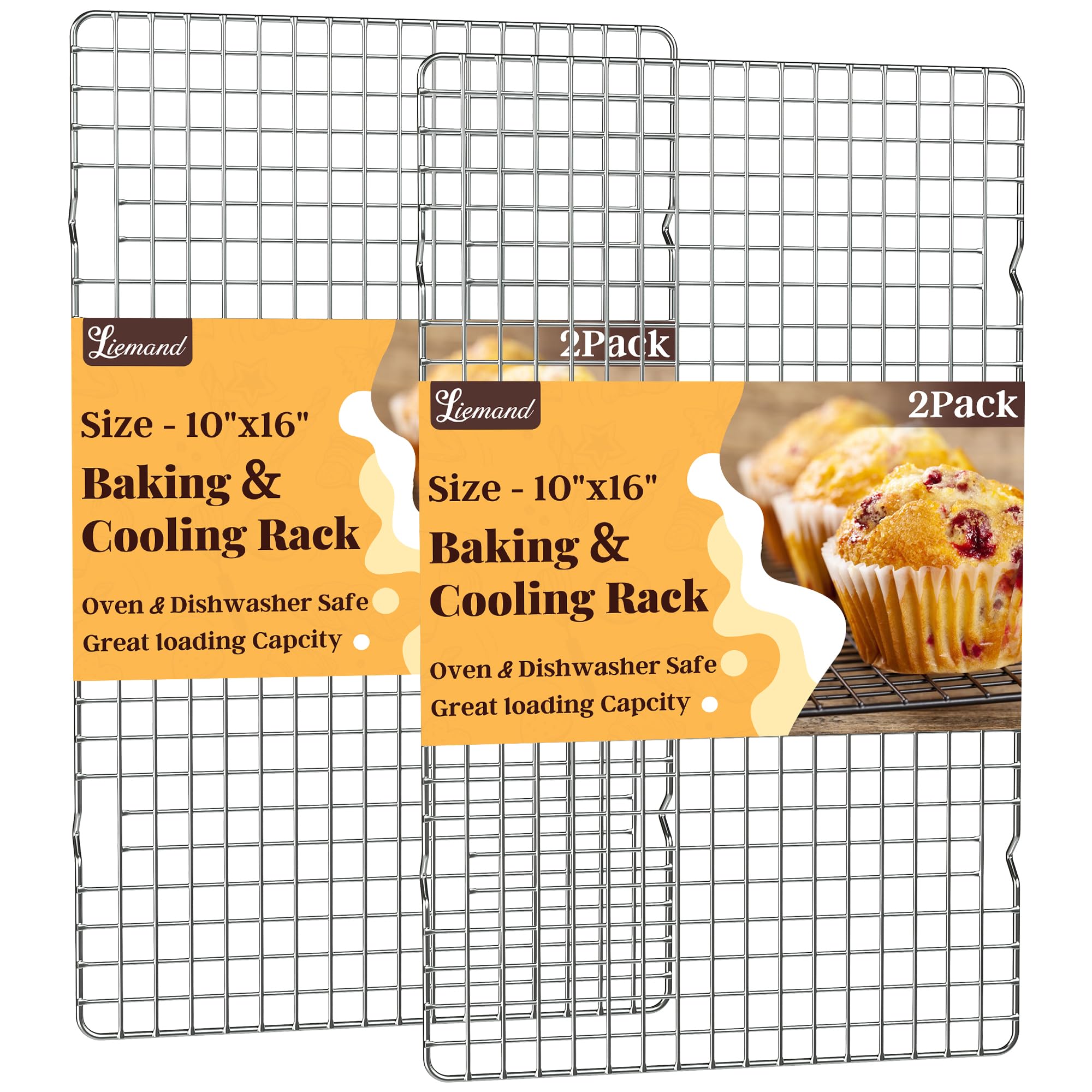 Cooling Racks for Cooking and Baking - 2 PCS 10" x 16" Grid Wire Baking Rack for Oven Cooking, Baking, Grilling, Roasting - Dishwasher Safe Bacon Rack - Fits Half Sheet Cookie Pan