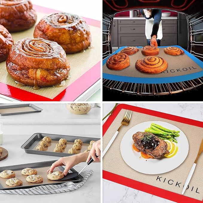 Silicone Baking Mat Large Baking Mat Set of 3-2 Half Sheets 16.5" x 11.6" +1 Quarter Sheet,Reusable Non-Stick Food Safe Bakeware Liners for Cookies, Macarons, Bread/Pastry Keep Oven Pans Clean