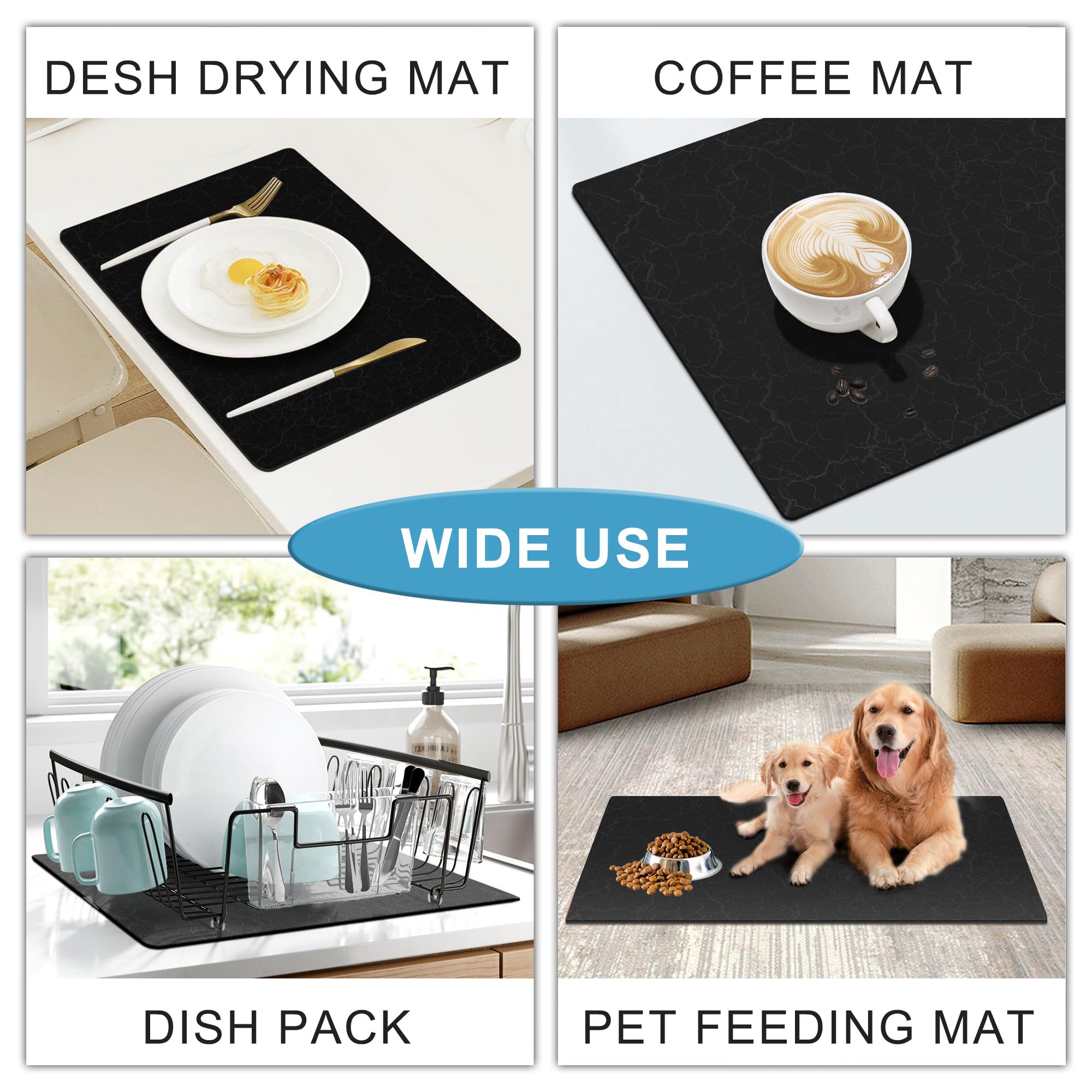 Coffee Bar Mat,Under Coffee Maker Mat,23"x15"Coffee Tray Mat Under Coffee Machine,Rubber Coffee Maker Mat,Under Appliance Mats,Silicone Hot Mat for Coffee Machine,Dish Drying Mat, Marble Black