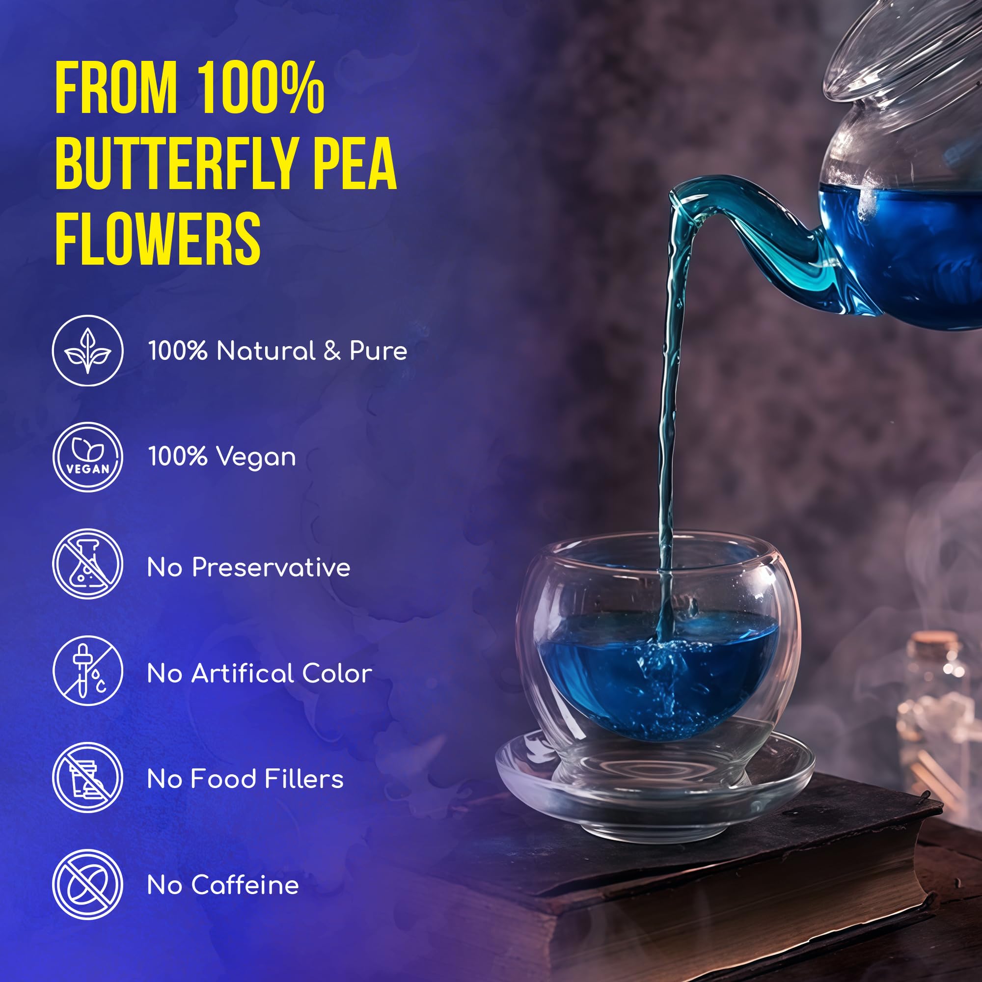 FreshDrinkUS, Premium 35 Blue Butterfly Pea Flowers Tea Bags, 100% Natural and Pure from Butterfly Pea Flowers, Made With Natural Material Tea Bag, No Sugar, No Caffeine, No Gluten, Vegan