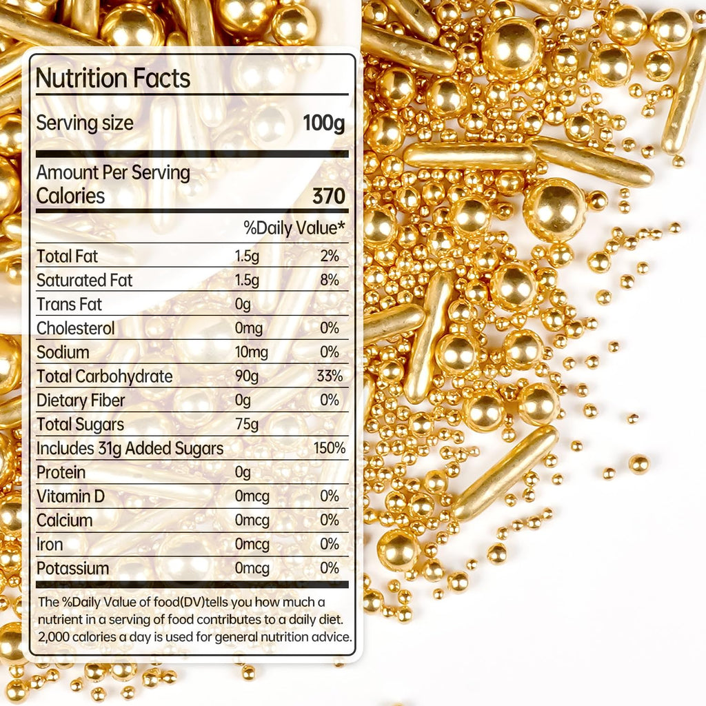 Gold Pearl Rods Sprinkles for Cake Decorating, 150g/5.29oz Mix Size, Golden Sugar Sprinkles, Pearl Cake Decoration, Metallic Rod Sprinkles, Cupcake Cookies Topper, Party Wedding Birthday Supplies